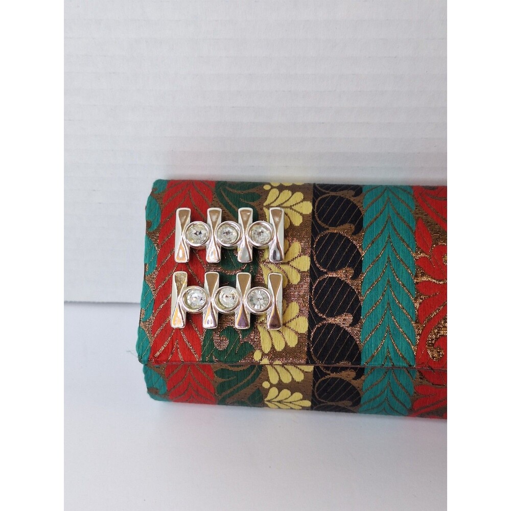 Vintage Rectangle Fun Party Paisley Metallic Small Clutch Handbag Old Money 90's - Picture 2 of 12
